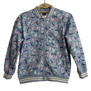 DISNEY Youth Girls 14(L) Light Blue Lilo & Stitch Varsity Bomber Jacket Full Zip